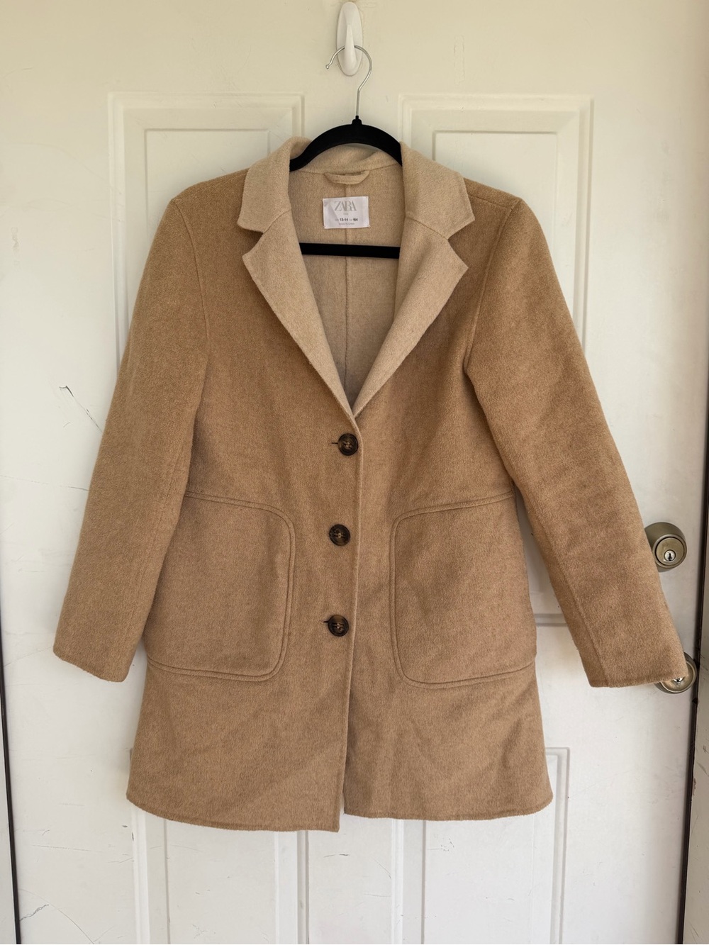 ZARA kids Camel Coat Jacket Girls button collard Jacket size 13-14